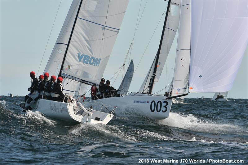 Gannon Troutman (USA) racing Pied Piper smoking downwind - 2018 West Marine J/70 World Championships - Day 3 - photo © 2018 West Marine J/70 Worlds / PhotoBoat.com