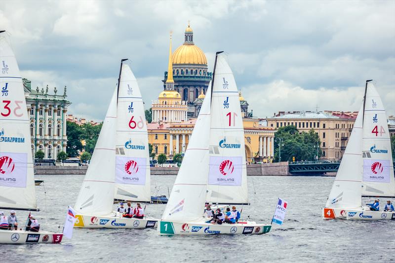Fleet in the city centre at Qualifier 3 in St. Petersburg - SAILING Champions League Final 2019 photo copyright SCL / Anya Semeniouk taken at Kieler Yacht Club and featuring the J70 class