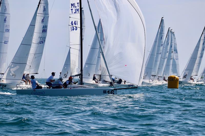 Calascione & Ripard's Calypso leads the fleet at the top mark - J/70 UK Class National Championships photo copyright Louay Habib taken at Royal Torbay Yacht Club and featuring the J70 class