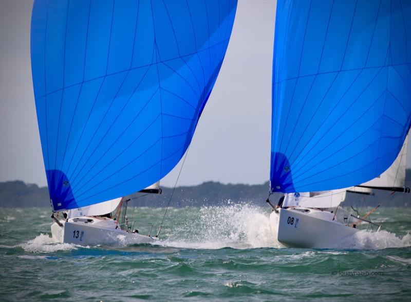 L-R Soak Racing and Jonnie Goodwin's RYS team lock horns downwind - 2020 J/70 UK National Championship - photo © Louay Habib