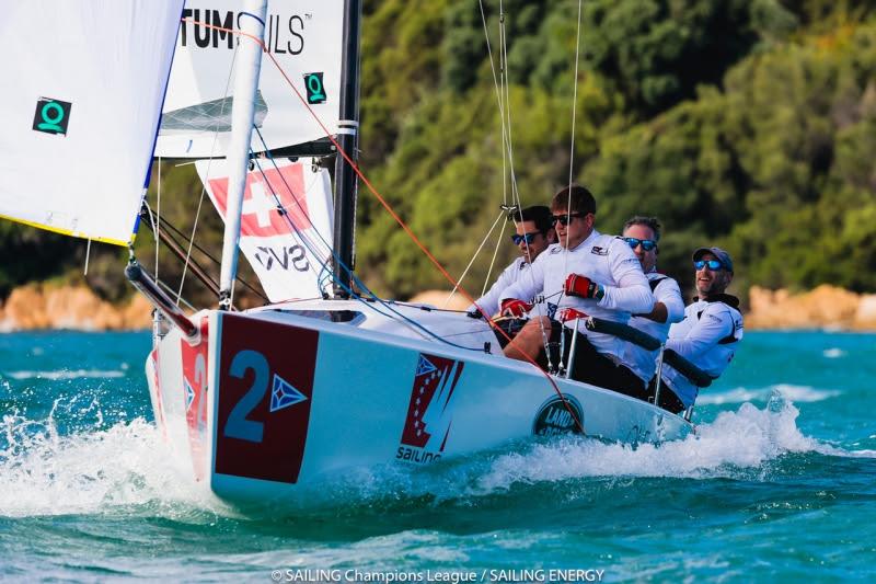 The team from Seglervereinigung Kreuzlingen, leaders of the provisional overall classification. SAILING Champions League Final 2021 photo copyright SAILING Champions League / Sailing Energy taken at Yacht Club Costa Smeralda and featuring the J70 class