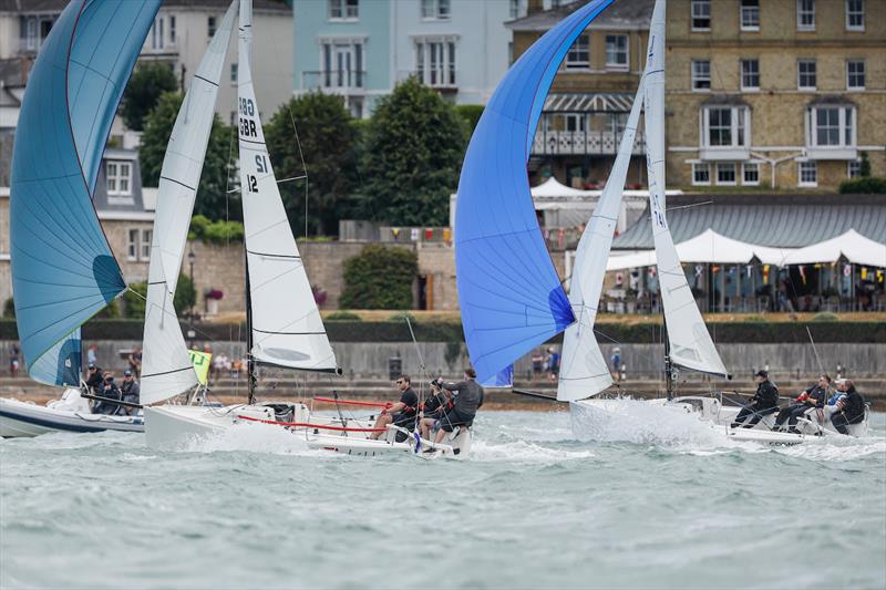 Max Clapp's Little J surfing through the Royal Yacht Squadron Line - Cowes Week photo copyright Paul Wyeth / www.pwpictures.com taken at Cowes Combined Clubs and featuring the J70 class