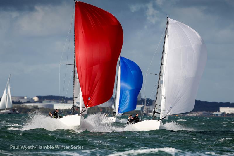 Chaotic racing in the Hamble Winter Series photo copyright Paul Wyeth / www.pwpictures.com taken at Hamble River Sailing Club and featuring the J70 class