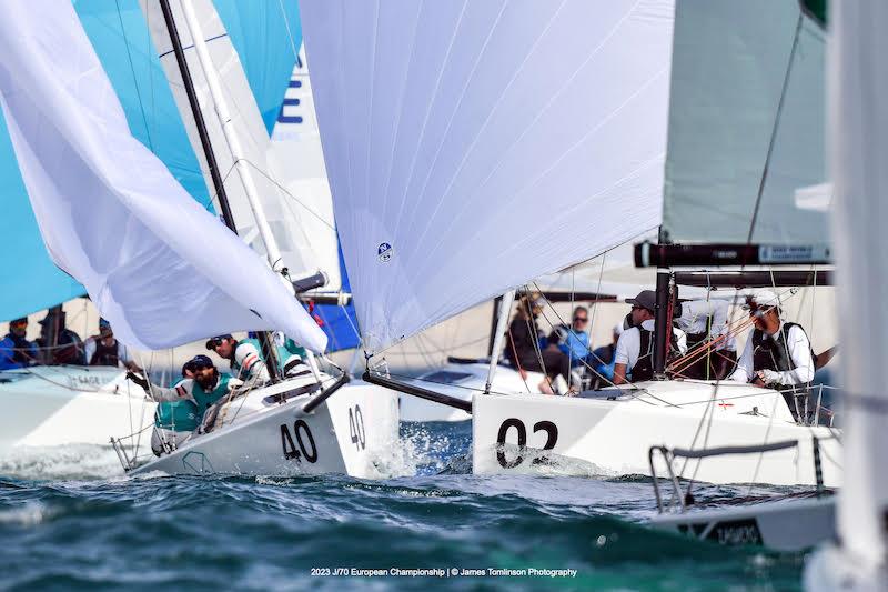 2023 J/70 European Championship - Intense jousting on the downwind legs photo copyright James Tomlinson taken at Weymouth & Portland Sailing Academy and featuring the J70 class