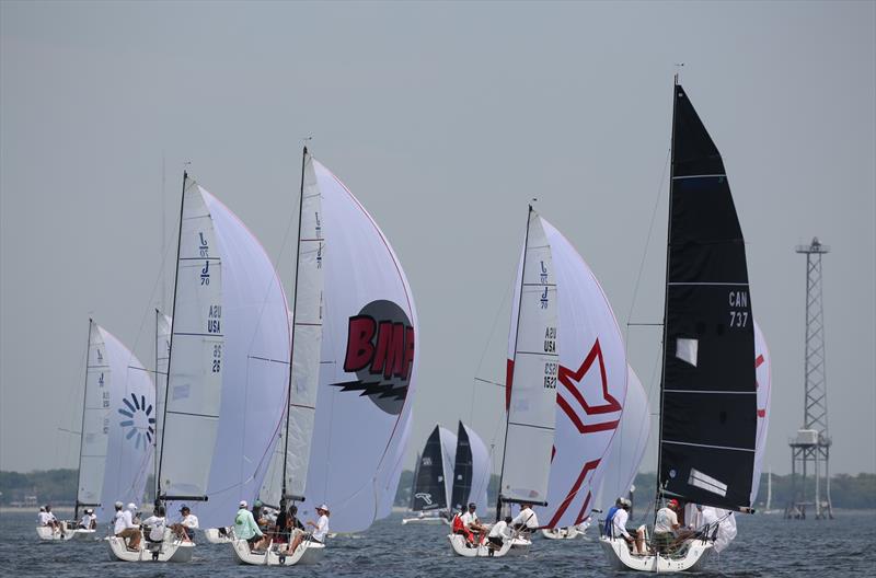 Light & shifty conditions challenge the 16 classes racing on day 1, Charleston Race Week 2024 at Patriots Point photo copyright Joy Dunigan/CRW2024 taken at Charleston Yacht Club and featuring the J70 class