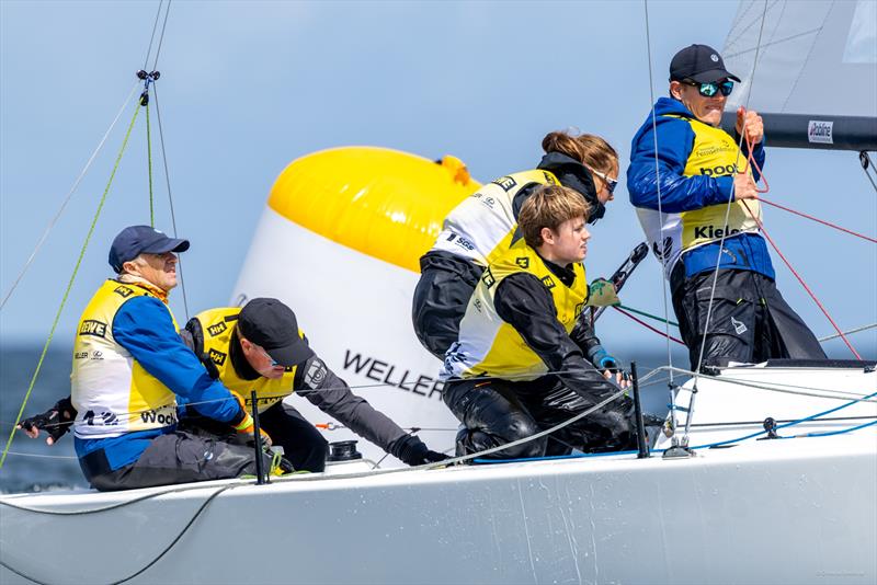 They came in yellow and stayed in the lead: Sten Mohr from Denmark at the halfway point of the J/70 Kieler Woche - photo © Christian Beeck / Kieler Woche