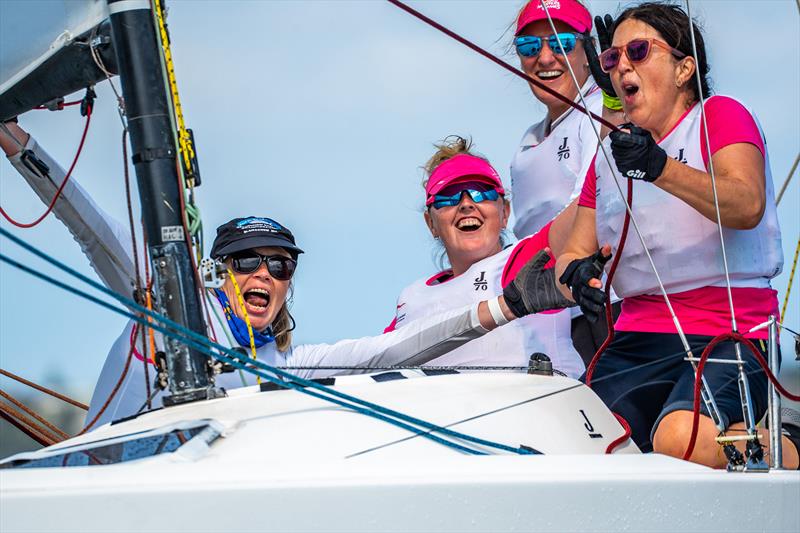 Lithium celebrating a heat win - BYS Women's Sportsboat Regatta 2026 - photo © Alex Dare, Tidal Media