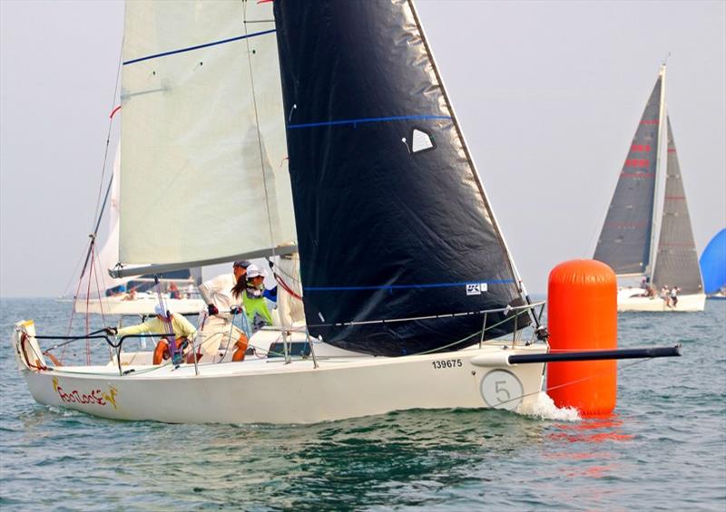 The J-80, Footloose, rounds the bottom mark – UK Sailmakers Typhoon Series , Race 9 photo copyright Fragrant Harbour taken at Hebe Haven Yacht Club and featuring the J80 class
