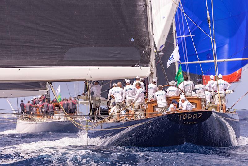 All hands on deck! Topaz trails Ranger downwind in today's first windward-leeward for the J Class on day 2 of the Maxi Yacht Rolex Cup - photo © IMA / Studio Borlenghi