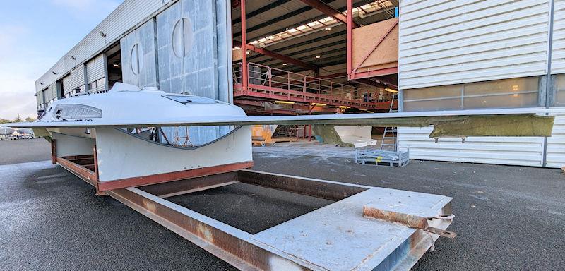 The J/112E deck during fit-out prior to being attached to the hull shows just how stiff it is photo copyright Mark Jardine taken at  and featuring the  class