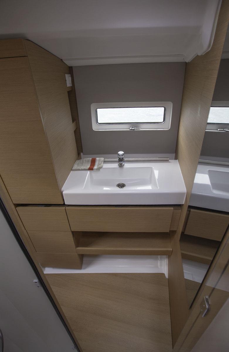 Basin is immediately opposite the wet room - Jeanneau Sun Odyssey 490 - photo © John Curnow