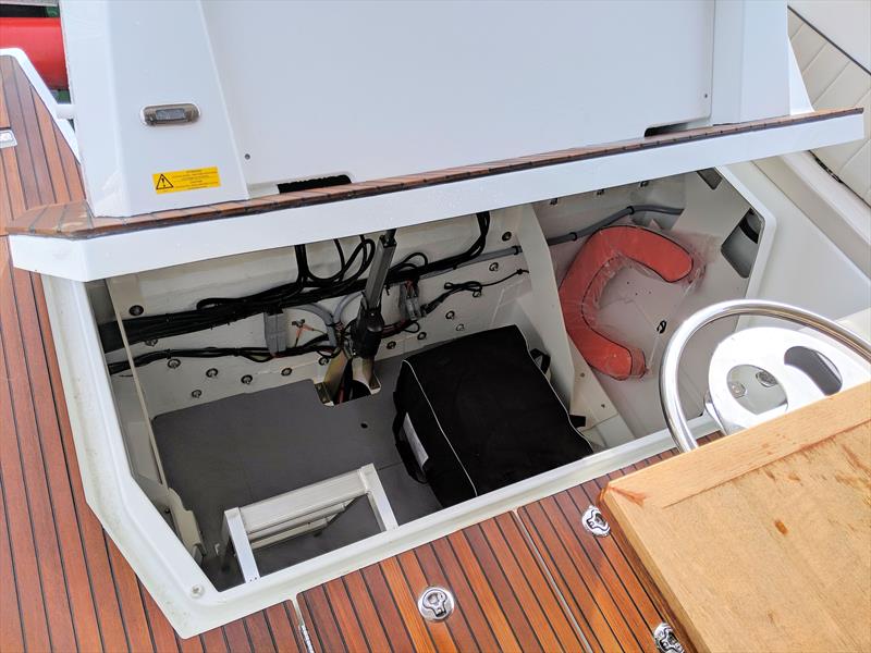 Jeanneau Leader 33: The empty engine bay is suitable for storage of Stand Up Paddle Boards and other toys photo copyright Mark Jardine taken at  and featuring the Jeanneau class