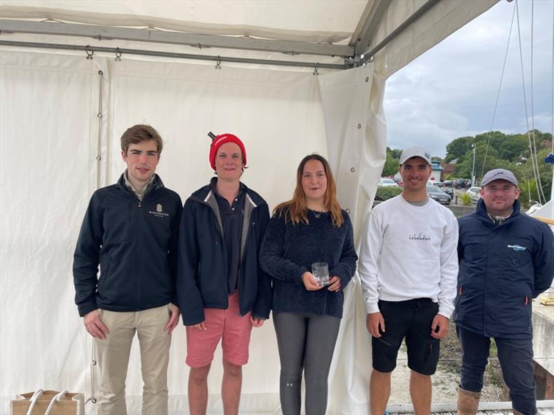 1st place Youth Boat - Team L-R: Gerard Cloke-Brown; Patrick Whelan; Annabel Whelan; Dylan Collingbourne. Far right: Liam Pardy, Sales Manager, SportsBoatWorld photo copyright SportsBoatWorld taken at Royal Southern Yacht Club and featuring the John Merricks Sailing Trust class