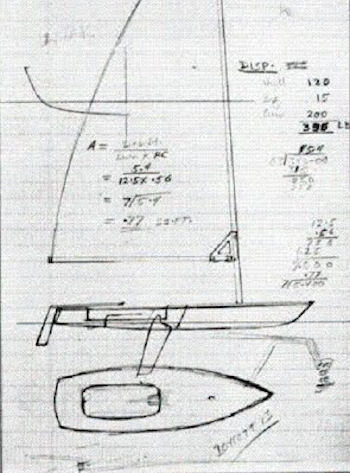 The original sketch for a new singlehander shows a number of interesting influences at work. The genius of Kirby was pulling these together into a boat that would become so much more than just a 'weekender' - photo © Bruce Kirby