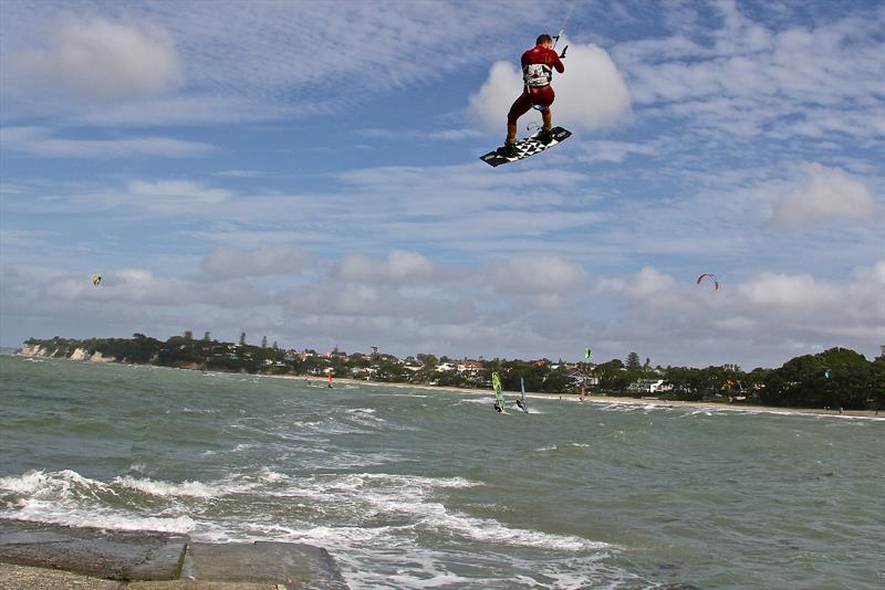 Big air - Kiteboarding - March 22, 2016 photo copyright Richard Gladwell taken at Takapuna Boating Club and featuring the Kiteboarding class