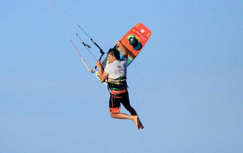 It's never easy to have to change your gear at the last second, but Louka adapted and overcame the challenge today! photo copyright Event Media taken at  and featuring the Kiteboarding class