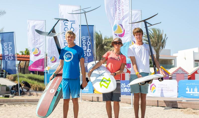 From left  Olly Bridge, Steph Bridge and Guy Bridge (GBR) at 2017 Formula Kite World Championship, Oman photo copyright Tom Bromwich taken at Oman Sail and featuring the Kiteboarding class