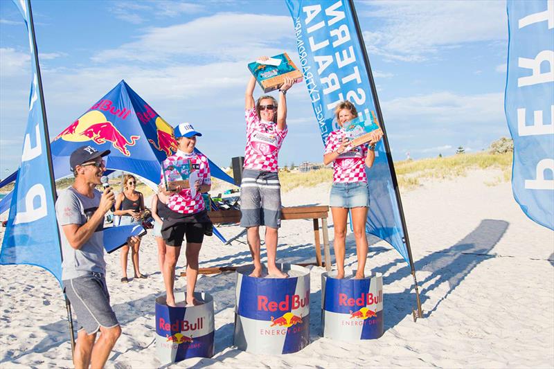 Red Bull Lighthouse to Leighton 2017 - Ladies leader Steph Bridge shows off her trophy photo copyright Daniel De Giosa taken at  and featuring the Kiteboarding class