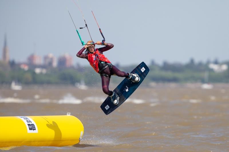 Spain's Nina Font takes a leap towards a silver medal photo copyright Matias Capizzano / World Sailing taken at  and featuring the Kiteboarding class
