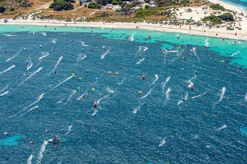 Race start from Rottnest Island - Red Bull Lighthouse to Leighton Kiteboard Race photo copyright Peta North taken at  and featuring the Kiteboarding class