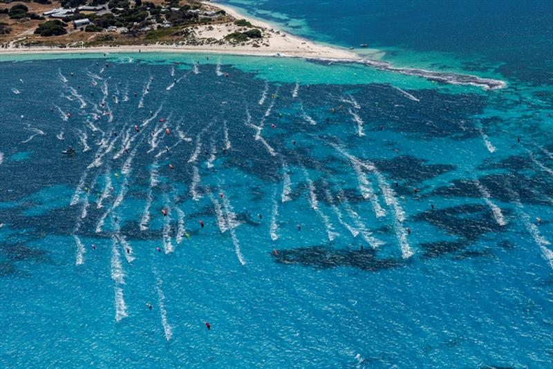 Race start from Rottnest Island - Red Bull Lighthouse to Leighton Kiteboard Race photo copyright Peta North taken at  and featuring the Kiteboarding class