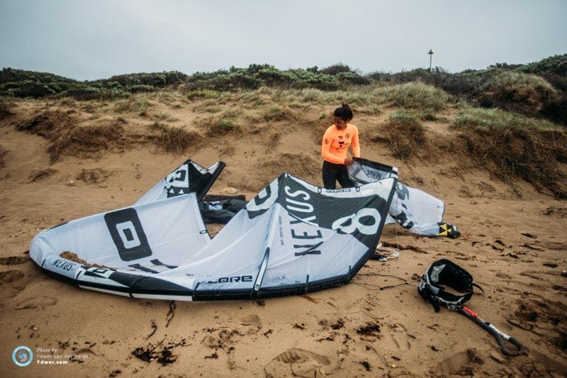 Charlotte rigging up before her opening single eliminations heat - 2018 GKA Kite-Surf World Tour Torquay photo copyright Ydwer van der Heide taken at  and featuring the Kiteboarding class