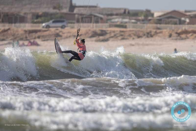 Moona hits the lip at the KSWT Dakhla 2018 - 2018 GKA Kite-Surf World Tour Torquay photo copyright Ydwer van der Heide taken at  and featuring the Kiteboarding class
