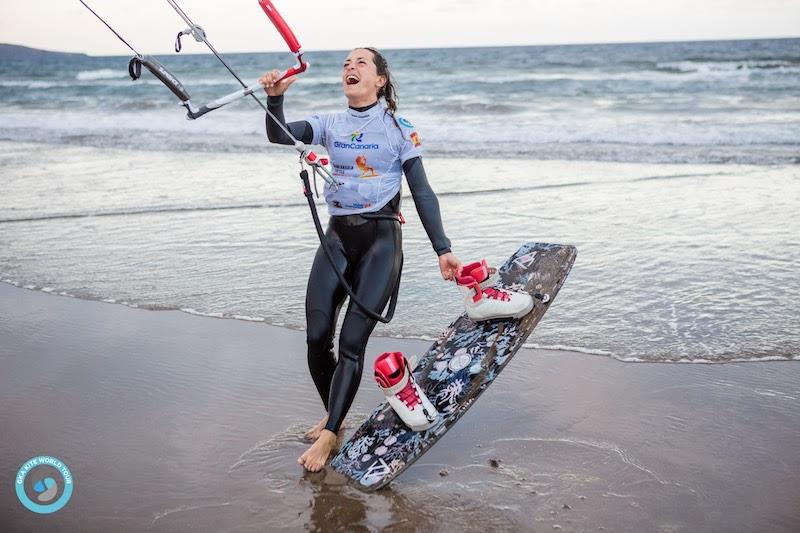 Rita reacts to the news that she'd gone through to the finals - GKA Gran Canaria Freestyle World Cup 2019 photo copyright Svetlana Romantsova taken at  and featuring the Kiteboarding class