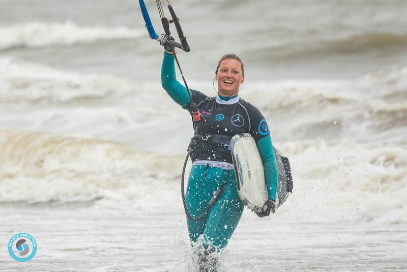 Susi was justifiably stoked with third place today - 2019 GKA Kite-Surf World Cup Sylt photo copyright Svetlana Romantsova taken at  and featuring the Kiteboarding class