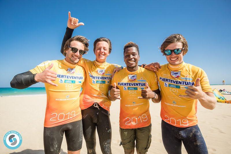 TEAM A left to right: Oswald Smith (RSA), Kiko Roig Torres (ESP), Joselito Del Rosario (DOM), Reece Myerscough (CAN) - 2019 GKA Freestyle World Cup Fuerteventura photo copyright Svetlana Romantsova taken at  and featuring the Kiteboarding class