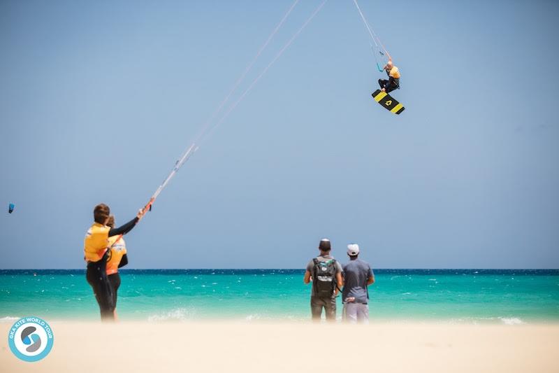 Lewis Crathern had the upper hand when it came to height! - GKA Freestyle World Cup Fuerteventura 2019 photo copyright Svetlana Romantsova taken at  and featuring the Kiteboarding class