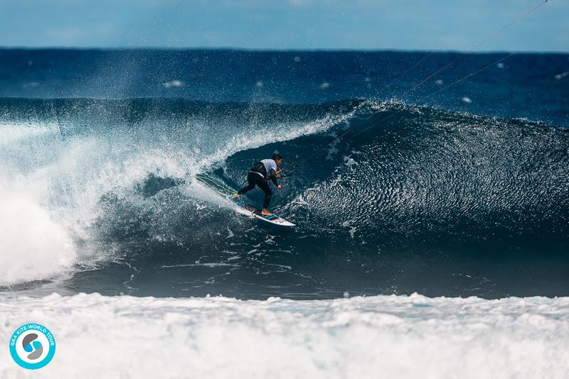 Jeremy Chan - looking for the barrel to upset Airton's path once more! - 2019 GKA Kite World Cup Mauritius, day 6 photo copyright Ydwer van der Heide taken at  and featuring the Kiteboarding class