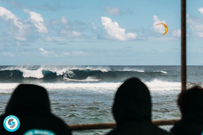 Jalou burning turns in front of the judges' platform at the reef - 2019 GKA Kite World Cup Mauritius, day 7 photo copyright Ydwer van der Heide taken at  and featuring the Kiteboarding class