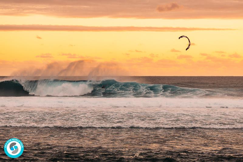 Willow, emerging dramatically from a superb barrel, and then loading up another special move moments later - check the GKA Socials tomorrow for the flossing action - well, we can't let him get away with that one, eh?! - 2019 GKA Kite World Cup Mauritius - photo © Ydwer van der Heide