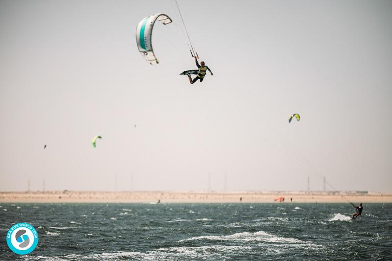 The riders relished the chance to compete throwing unusual competition tricks, like Edgar Ulrich with this big kung fu pass! - GKA Kite World Cup Dakhla, Day 4 - photo © Ydwer van der Heide