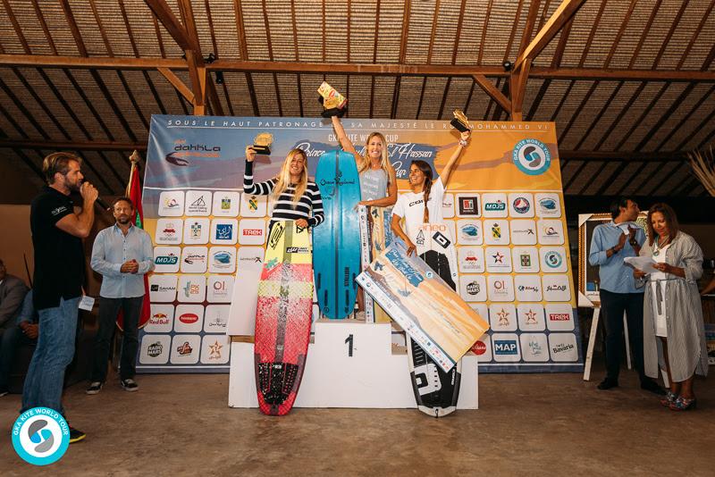 Dakha Kite-Surf result women: Winner: Kirsty Jones (GBR), 2nd Carla Herrera-Oria (ESP), 3rd Charlotte Carpentier (FRA) - GKA Kite World Cup Dakhla, Day 10 - photo © Ydwer van der Heide