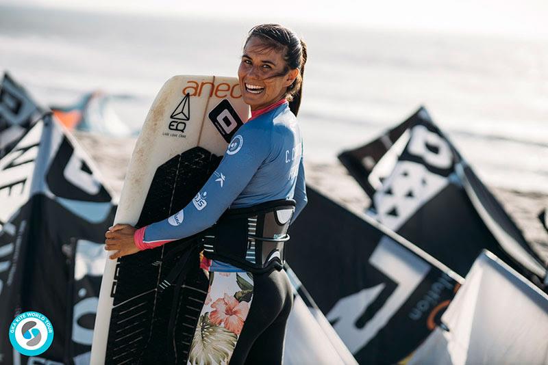 Charlotte - still all smiles and holding onto second place going into the last round in Brazil! - GKA Kite World Cup Dakhla, Day 10 photo copyright Ydwer van der Heide taken at  and featuring the Kiteboarding class