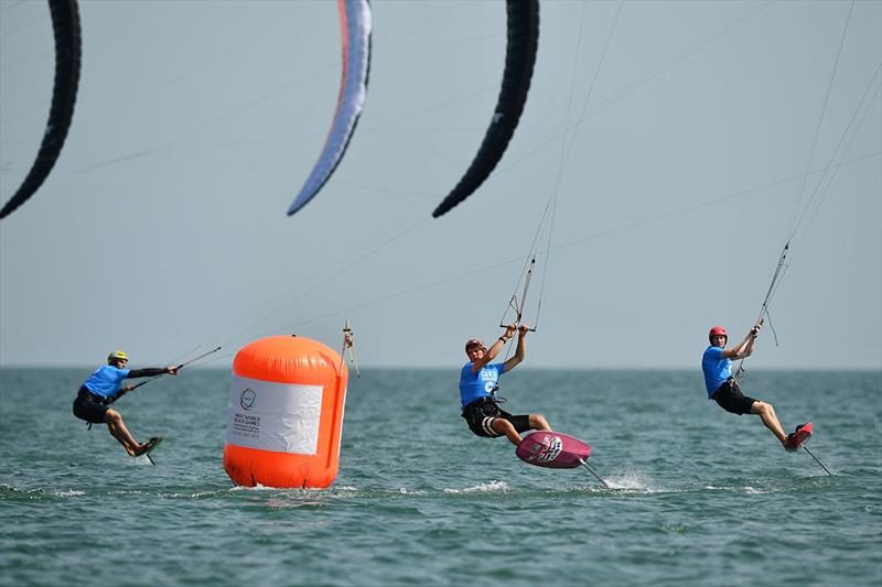 Kitefoil Racing Opening series at Katara Beach during day four of the 1st ANOC World Beach Games Qatar photo copyright Nassos Triantafyllou taken at  and featuring the Kiteboarding class