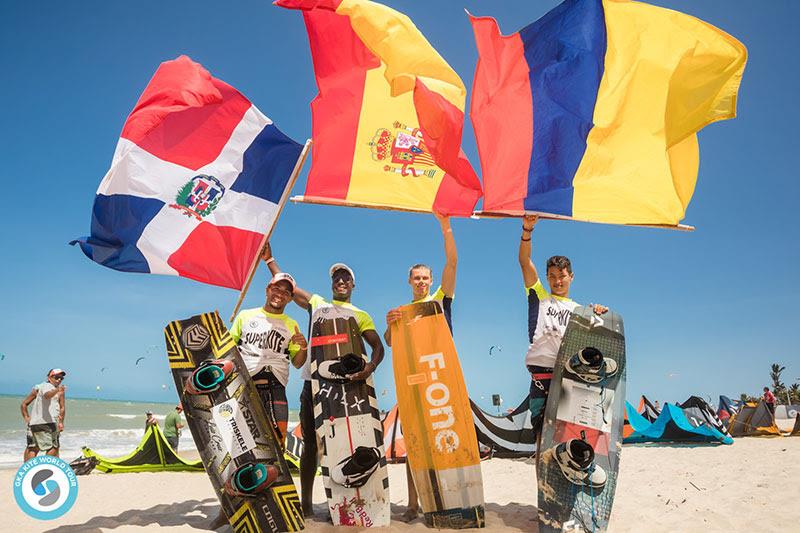 The finalists: Luis Alberto Cruz, Adeuri Corniel, Liam Whaley and Valentin Rodriguez - 2019 GKA Freestyle World Cup Cumbuco, day 3 photo copyright Svetlana Romantsova taken at  and featuring the Kiteboarding class