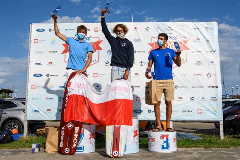 Top three men (U17) - 2020 Formula Kite Individual European Championships photo copyright Eureka / Dominik Kalamus taken at  and featuring the Kiteboarding class