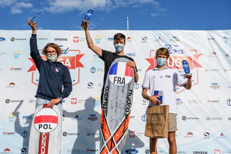 Top three men (U19) - 2020 Formula Kite Individual European Championships photo copyright Eureka / Dominik Kalamus taken at  and featuring the Kiteboarding class