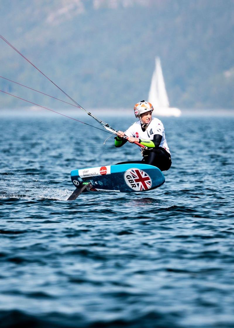 Ellie Aldridge (GBR) suffered from the light and tricky conditions at the top mark today - Formula Kite Mixed Team Relay European Championships - Day 1 photo copyright IKA / Alex Schwarz taken at  and featuring the Kiteboarding class