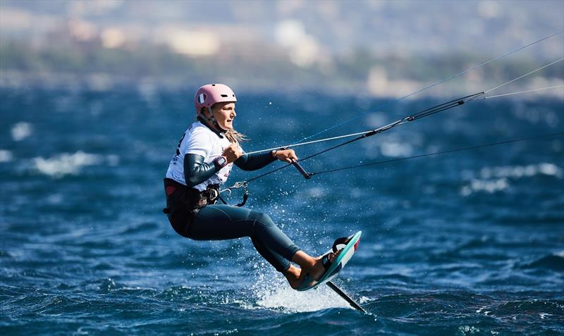 The women leader Poema Newland - Sardinia Grand Slam photo copyright IKA Media / Robert Hajduk taken at  and featuring the Kiteboarding class