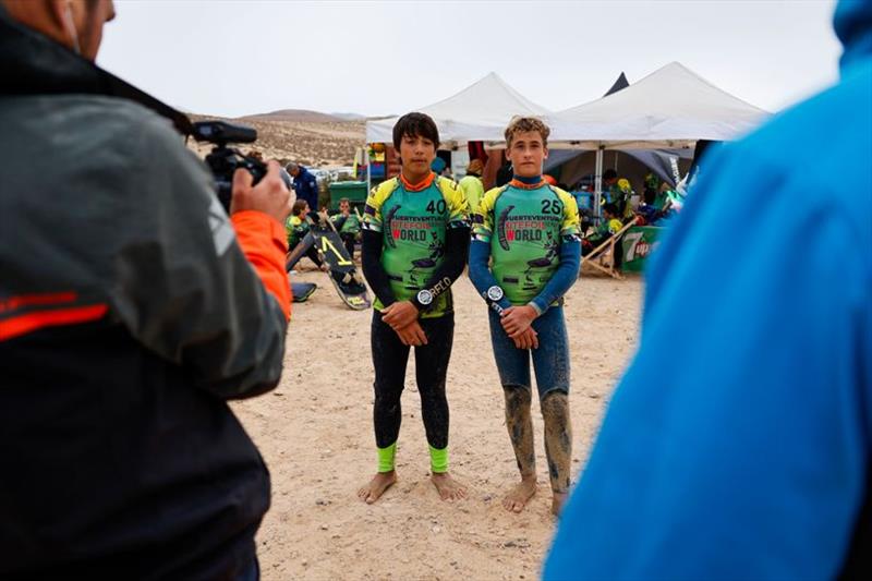 Youngest in the fleet, 13 year old Karl Maeder and 15 year old Cedric Baker - 2021 KiteFoil World Series Fuerteventura, Day 3 - photo © IKA Media / Sailing Energy