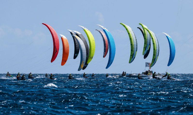 Racing at full bore on the breezy final day - 2021 KiteFoil World Series Fuerteventura photo copyright IKA Media / Sailing Energy taken at  and featuring the Kiteboarding class