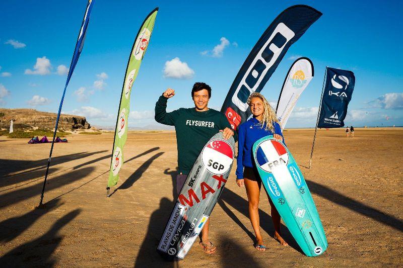 Max Maeder (SGP) and Poema Newland (FRA) - 2021 KiteFoil World Series Fuerteventura photo copyright IKA Media / Sailing Energy taken at  and featuring the Kiteboarding class