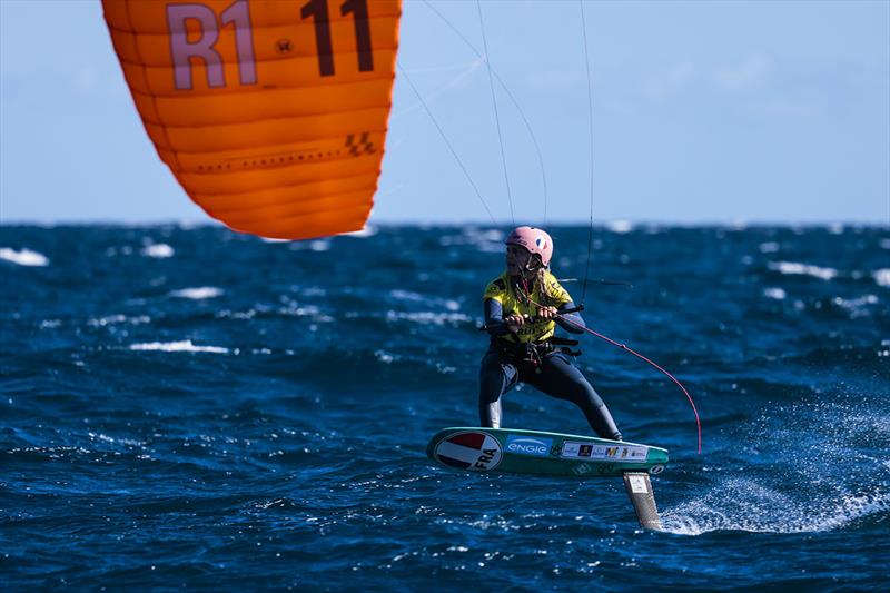 2021 Kitefoil World Series Gran Canaria - Poema Newland of France flew to the front of the women's fleet photo copyright IKA Media / Sailing Energy taken at  and featuring the Kiteboarding class