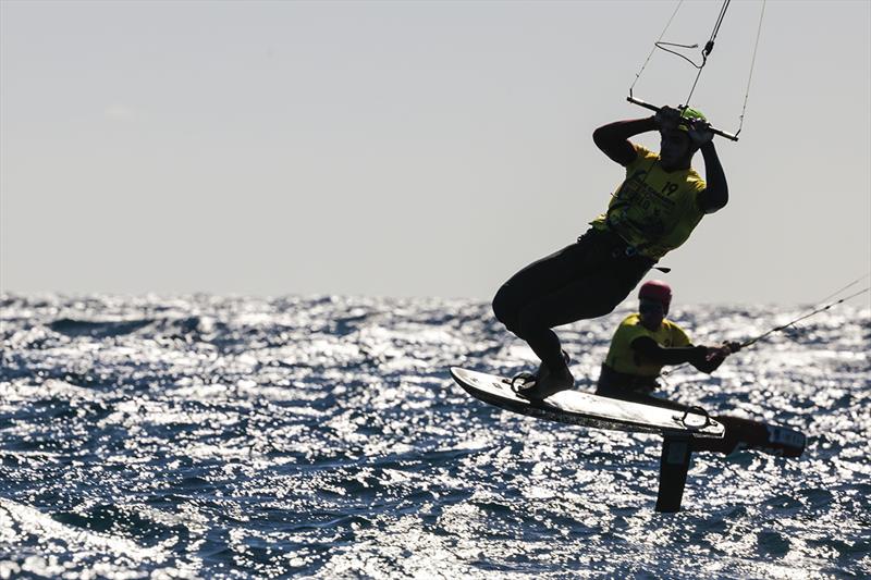 2021 Kitefoil World Series Gran Canaria - Axel Mazella displays the balletic control that brought him four bullets... photo copyright IKA Media / Sailing Energy taken at  and featuring the Kiteboarding class