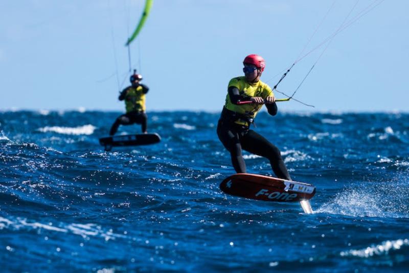 Connor Bainbridge, the big man from Britain, holding 2nd place - 2021 KiteFoil World Series Gran Canaria, Day 3 photo copyright IKA Media / Sailing Energy taken at  and featuring the Kiteboarding class
