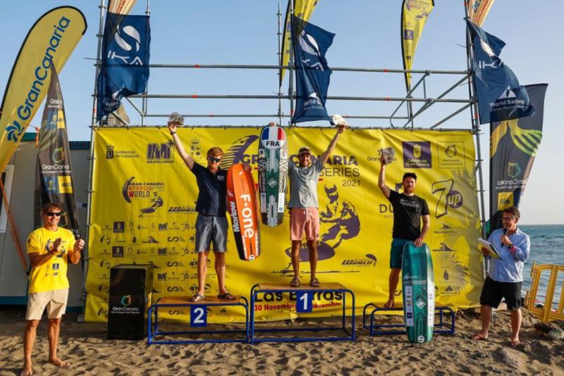 Podium winners for the 2021 season - 2021 KiteFoil World Series Gran Canaria photo copyright IKA Media / Sailing Energy taken at  and featuring the Kiteboarding class